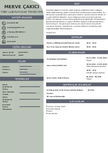 Laboratuvar Teknisyeni Cv Örnekleri cv indir